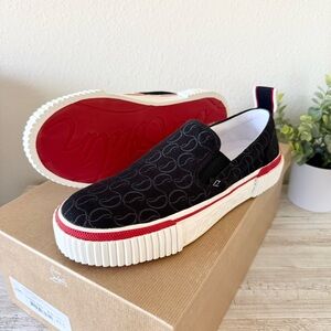 New Christian Louboutin Pedro Boat Flat Slip-on Sneakers, men size 42.5, US 9.5